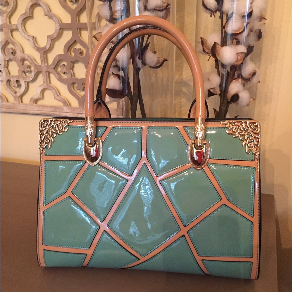 Gorgeous turquoise and nude/tan handbag